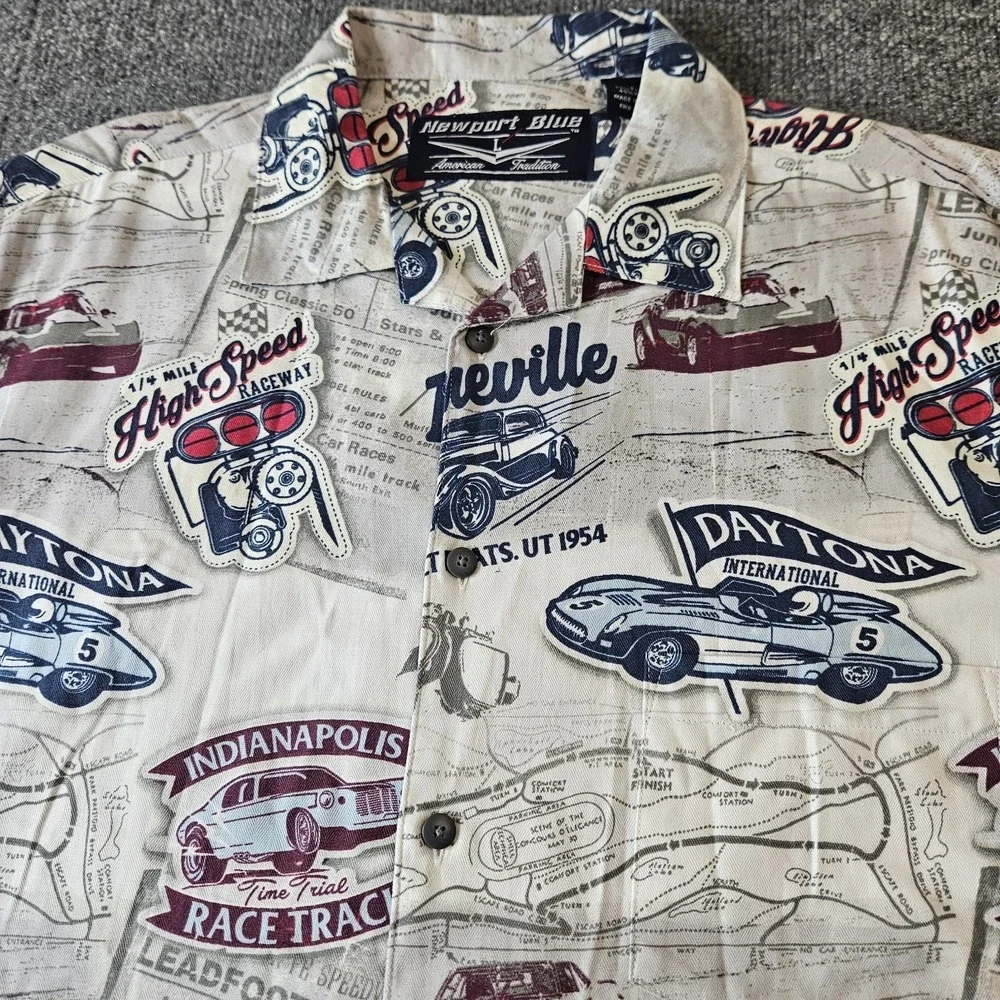 NWT Newport Blue Mens Hawaiian Aloha Shirt Size Large Speedway Daytona Indy - Picture 1 of 6